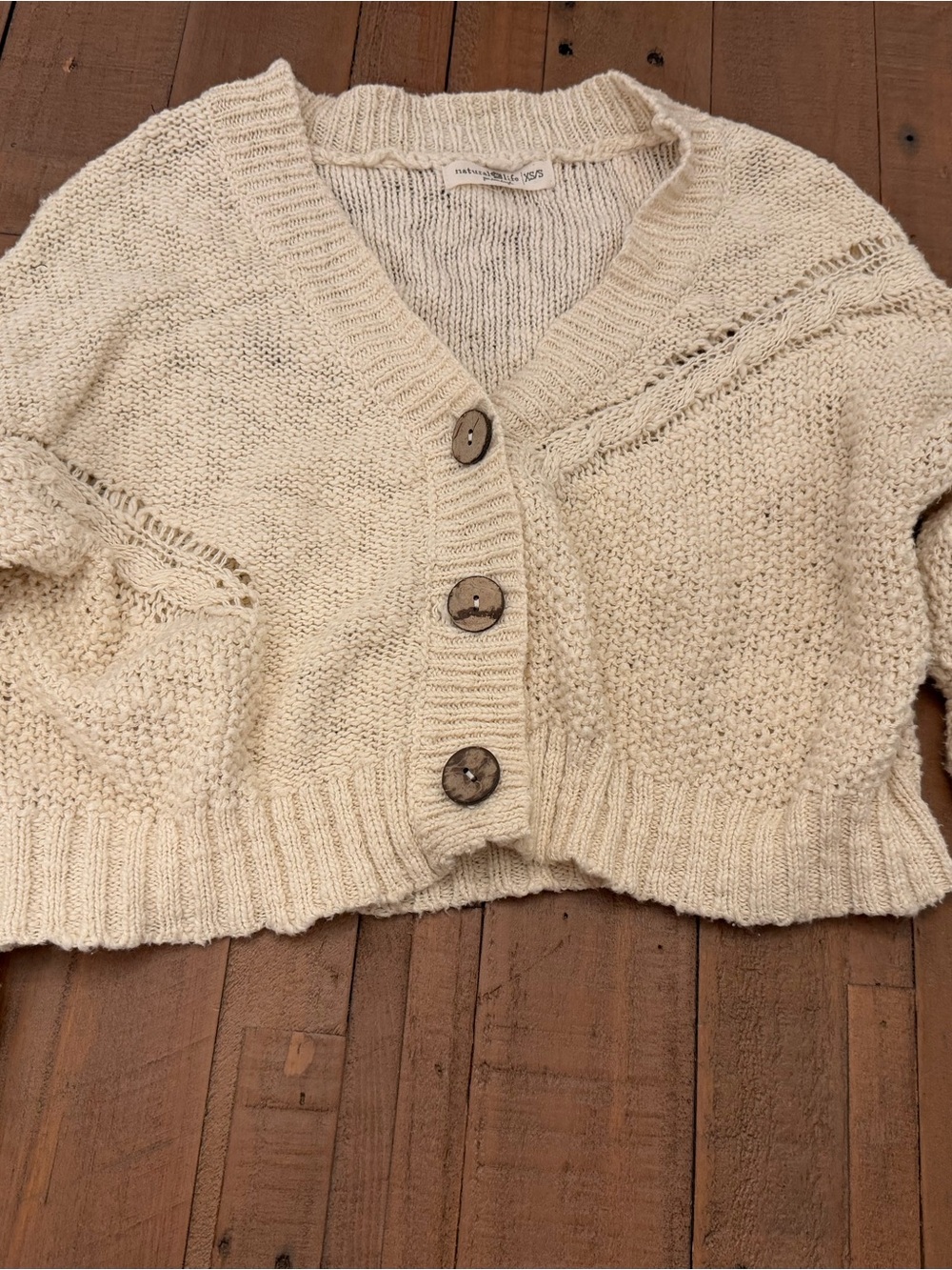 NATURAL LIFE Cream Button-Front Cropped Cardigan
